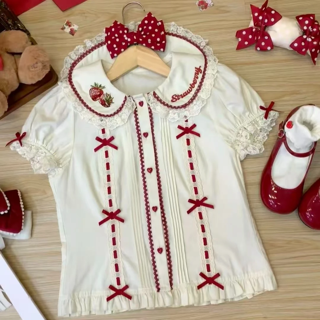 

Kawaii Japanese Lolita Blouse Women Harajuku JK Bow Lace Patchwork Lightweight 2026 Cute Ruffled Casual Shirt Daily Wear Tops