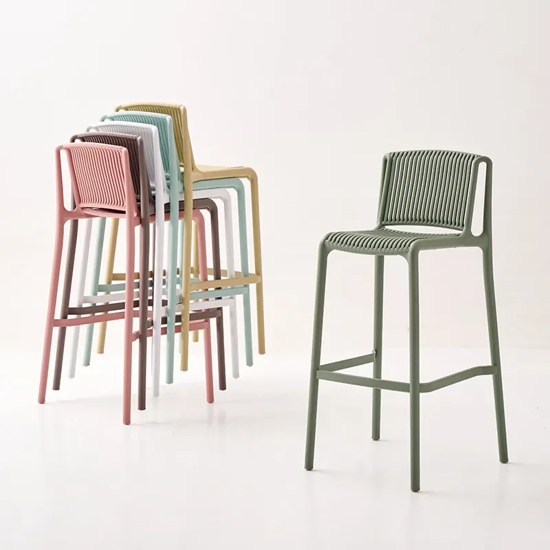 Modern Simple Plastic Bar Stool Nordic Light Luxury Stackable High Chair with Backrest for Outdoor Indoor Use