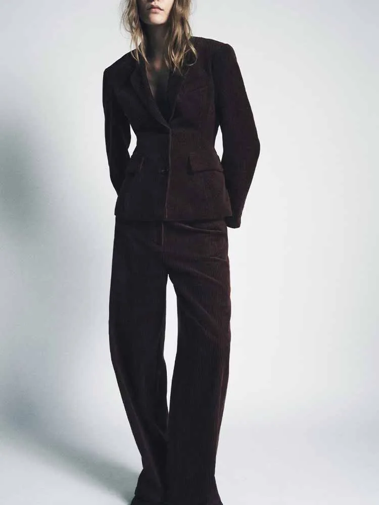 

European and American style winter new arrivals fashionable and simple women's corduroy suit jacket and trousers