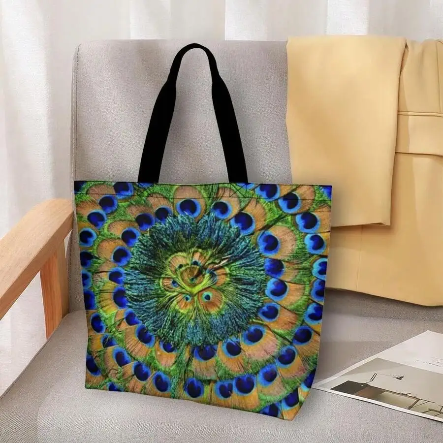 

Peacock Feather Print Casual Tote Bag For Women Bohemian Style Shoulder Bag