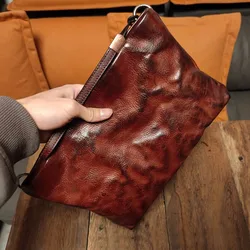 AETOO  Vegetable tanned leather Clutch Bag Men's large capacity clutch bag Leather soft-top cowhide vintage casual crossbody sho