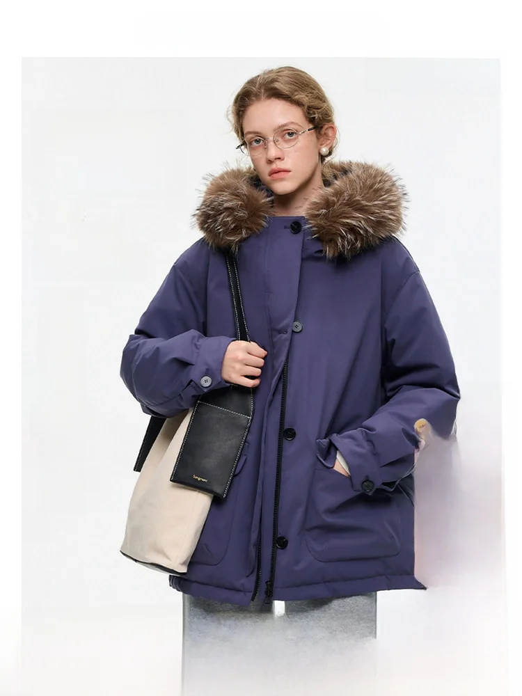 

Женская пуховая куртка VEGA CHANG 2025: Новинка, зимнее теплое пальто с меховым воротником, комфортный вельвет, наполнитель 90% белый пух