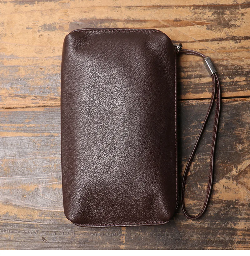 Neue Herren-Clutch aus echtem Leder, weiche Leder-Reißverschluss-Langbörse aus hochwertigem Rindsleder, lässige Handtasche – Detail 10