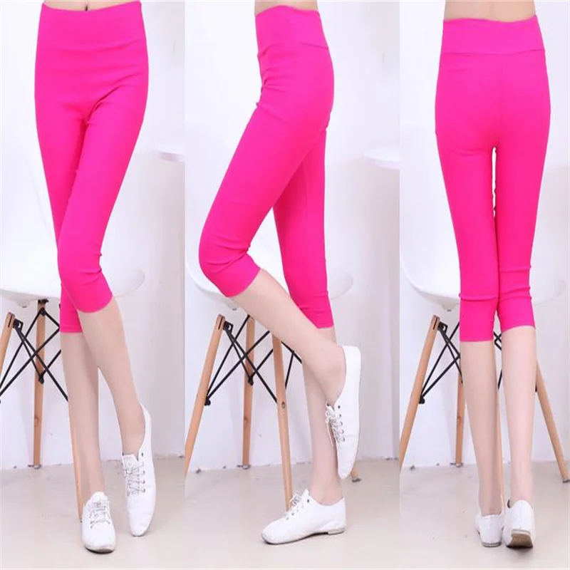 Summer Womens Breeches Slim Waist Candy Stretch Leggings Pencil Pants Female Calf Length Solid High Elastic Fall Capris