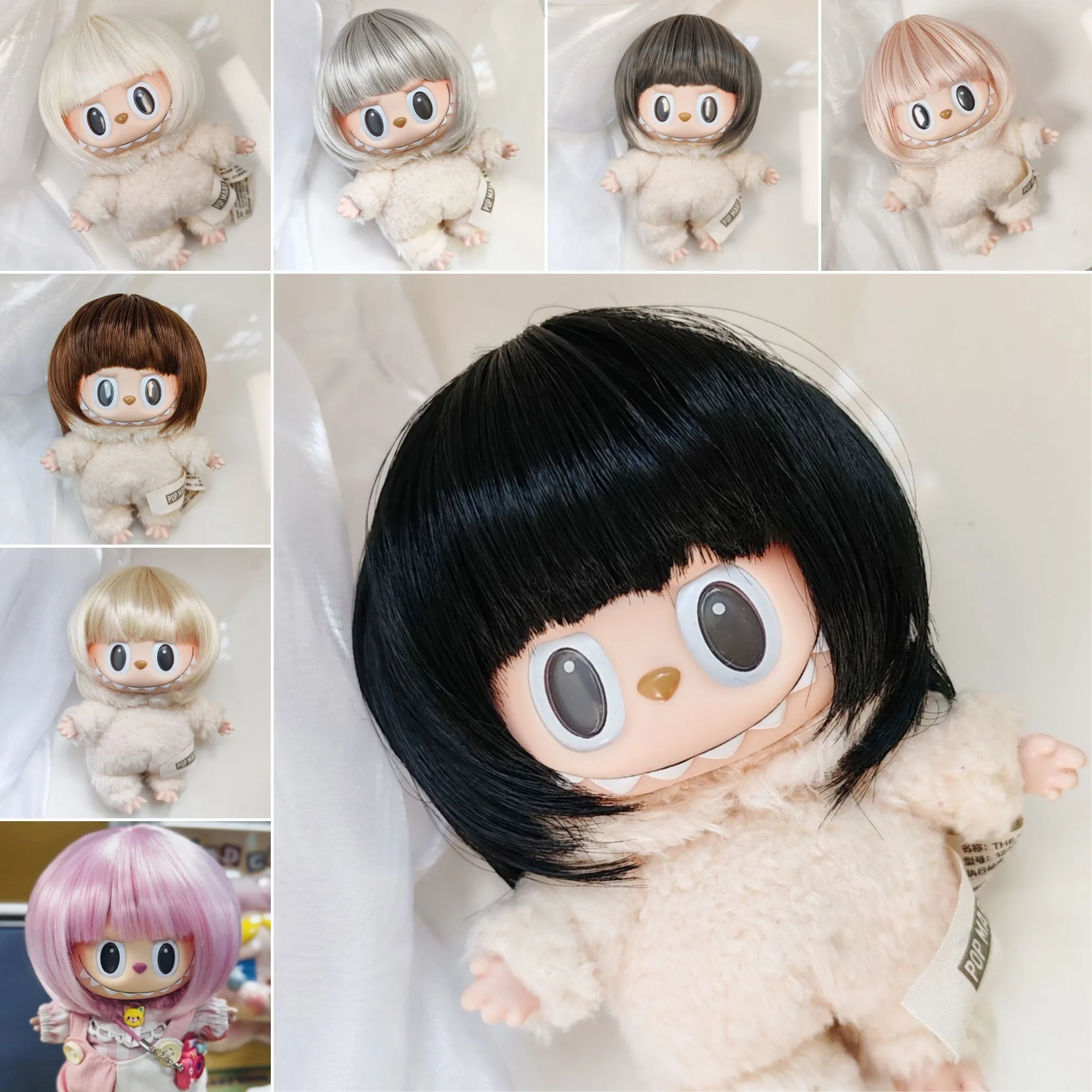 

9 Colors Wig for 17cm Labubu Vinyl Doll Accessories Gen1-3 Cute Ear-Length Bob Hair Short Bobcut Headwear for Labubu Doll Charms