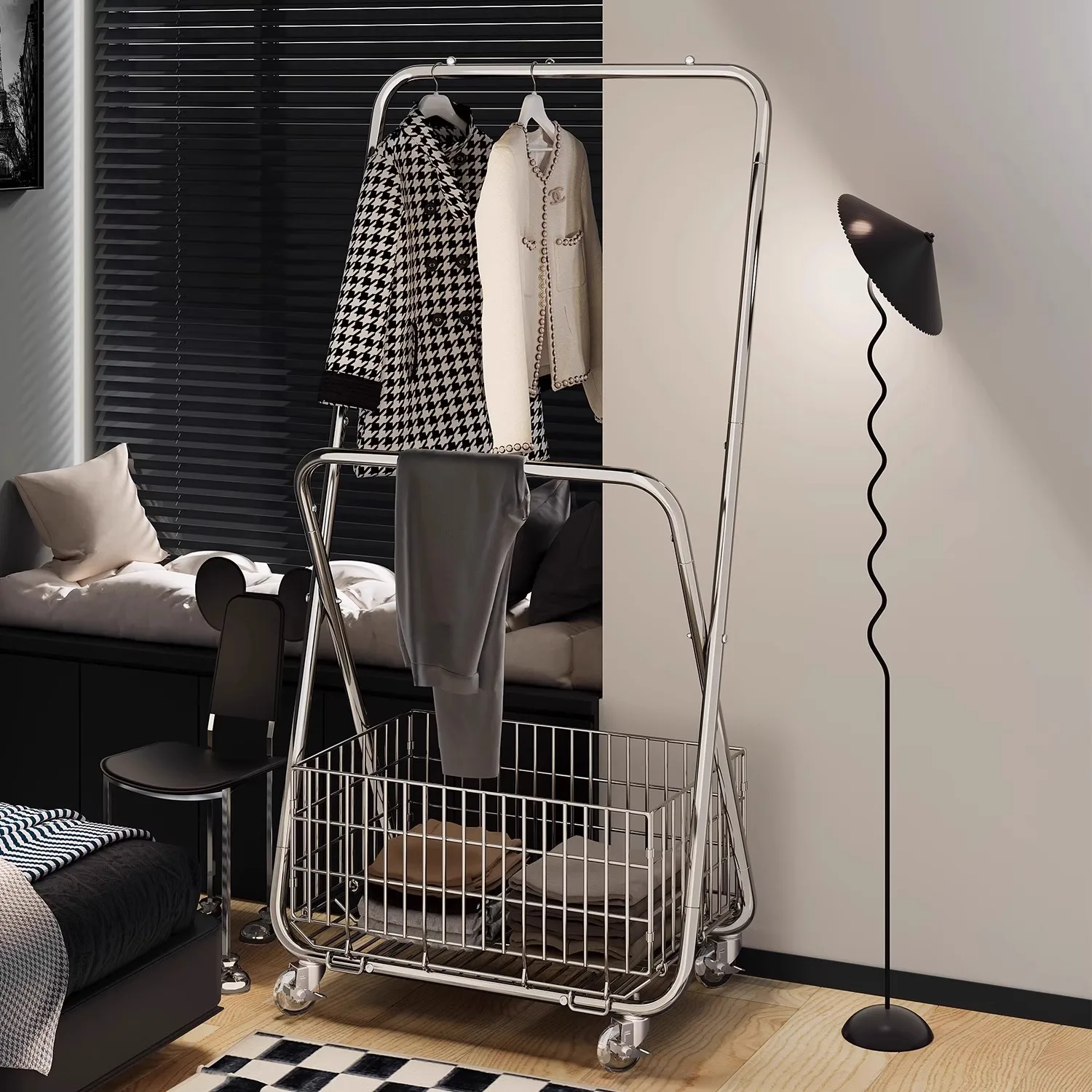 Luxury Silver Clothes Hanger Storage Overnight Clothes Hanger Living Room Home French Window Bedroom Clothes Hanger Mobile Light