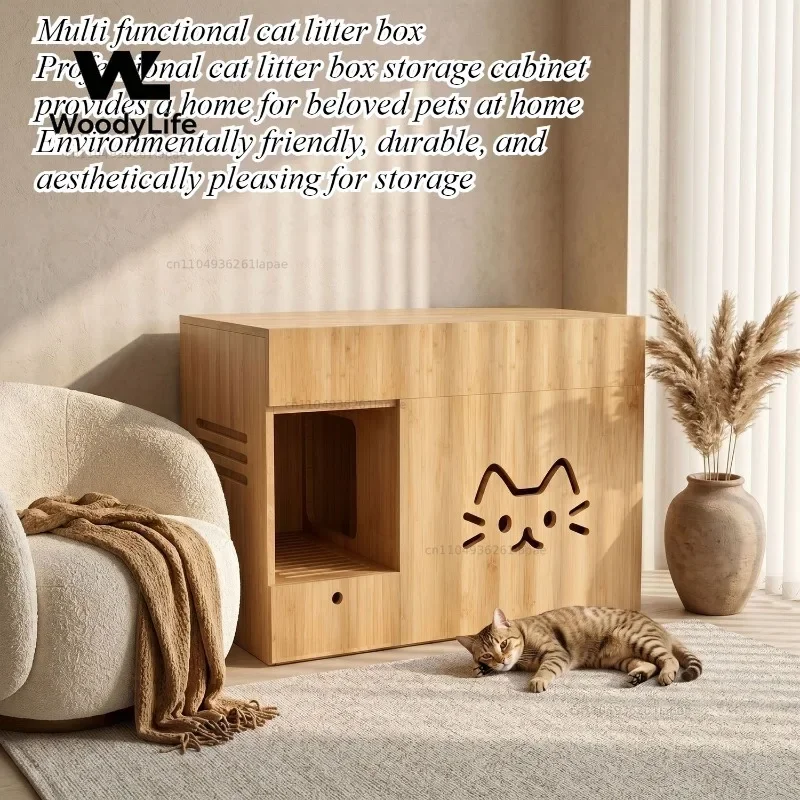 Solid Wood Closed Cat Litter Box Cat Toilet Cabinet Fully Enclosed Deodorant Cat Toilet Anti-sand Super Storage