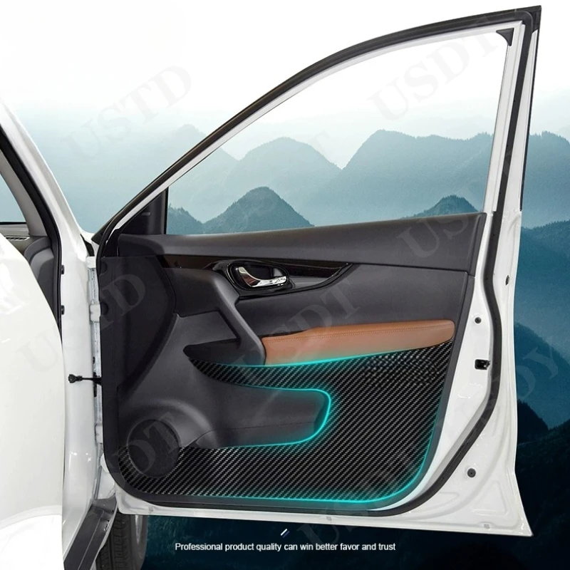 

Leather Carbon Fiber Sticker Door Anti Kick Cover for Nissan X-trail Xtrail T32 2022 2021 2020 2017 Door Sill Protection Mat