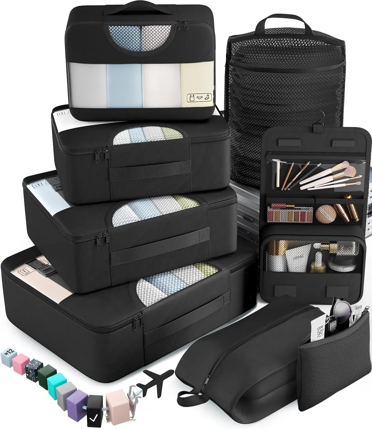 

Packing Cubes for Travel 10 Set Suitcase Organizer Bags 4 Sizes with Laundry Bag Passport Holder Carry On Accessories Camp Gift