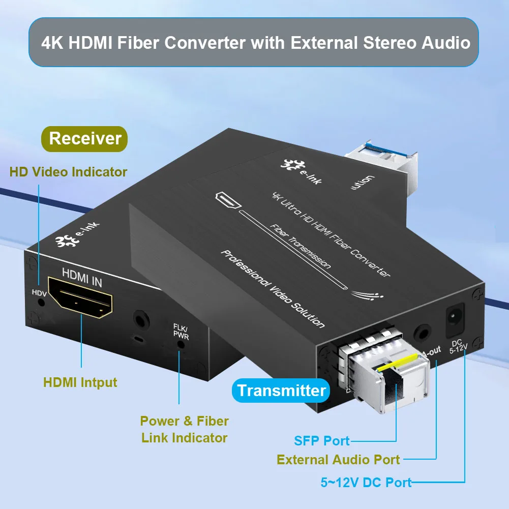 Mini 4K HDMI Fiber Extender HDMI Over Fiber Converter with External Stereo Audio HDMI Optical Transceiver