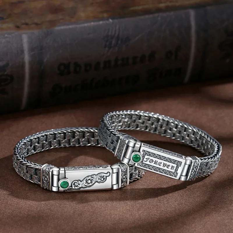 Vintage Carved Bracelet for Men, Tang Grass Pattern 6 Mantra Interlocking Adjustable Wristband, Hip Hop Retro Simple Jewelry