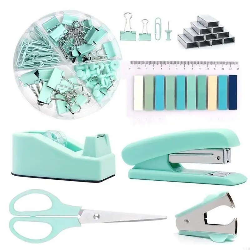 Y5LB Desk Stapler, Refills and Remover Set Clear Tape and Colorful Index Tabs Set