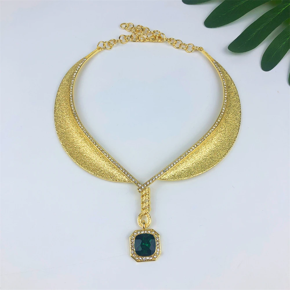 ESALE Two Tone Jewelry Set Gold Plated Big Pendant Necklace Bracelet Water Drop Earring Ring For Women Wedding Gifts 2025 New