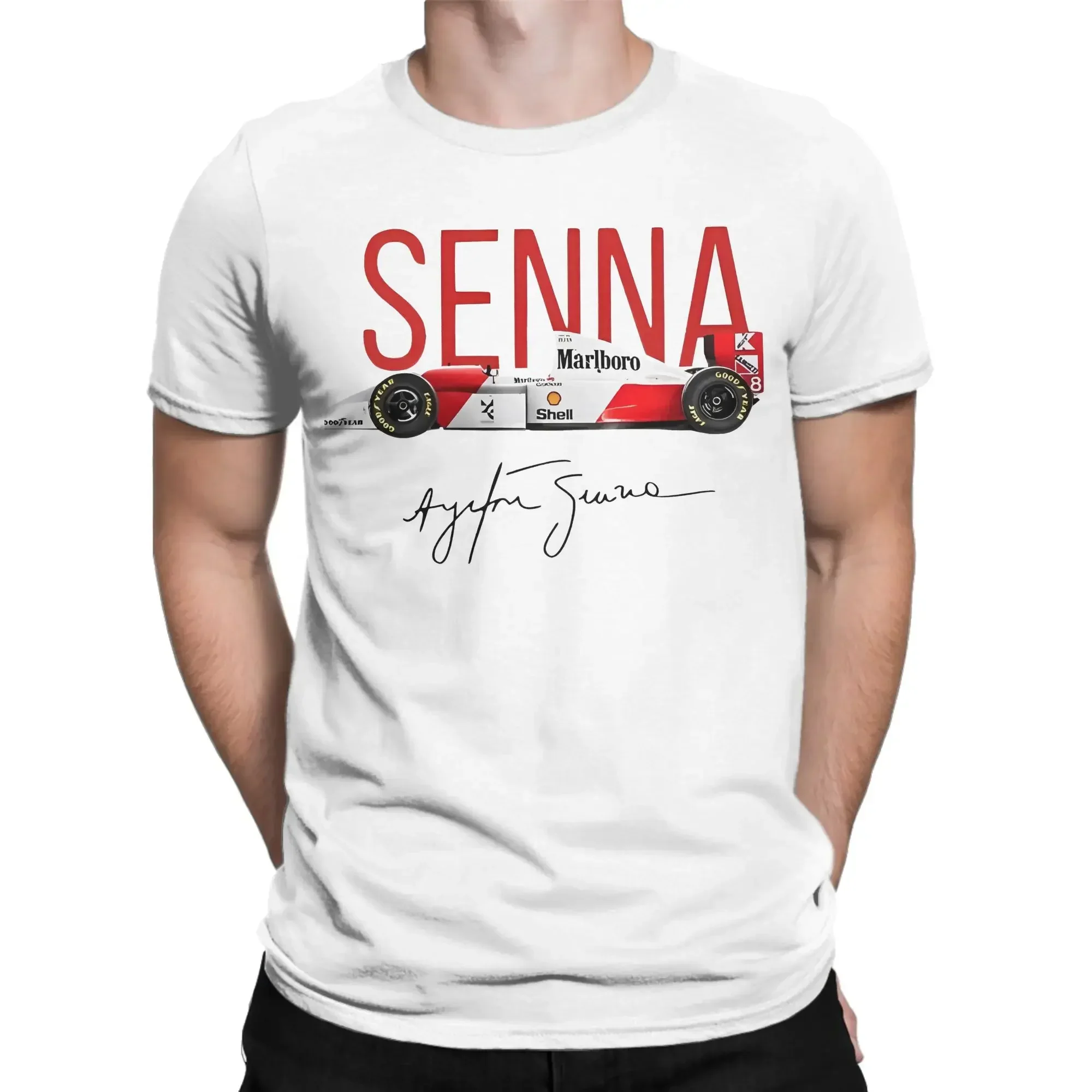 Fun Ayrton Senna Racing Car T-Shirt Men Crewneck 100% Cotton T Shirts  Short Sleeve Tees Plus Size Clothing