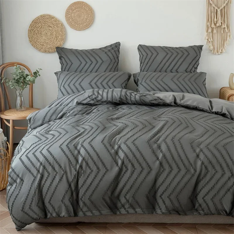 Simple Wave Stripes Grey Bedding Sets Full Queen Double Bed King Size Duvet Cover 2-3 Pcs Set Twin Comforter Cover Pillow Cases