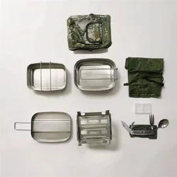 1 Person Outdoor Military Mess Kit Camping Hiking Cookware Tool Bag Stainless Steel Mess Tin Aluminum Stove Camouflage Bag Set