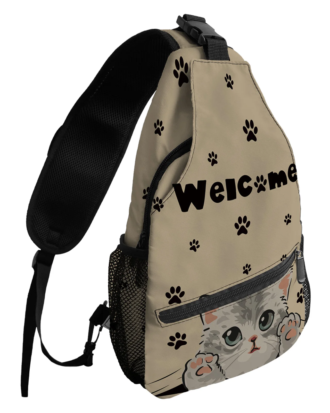 

Cat Paw Retro Cute Welcome Chest Bags For Women Men Waterproof Messenger Bags Female Travel Sport One Shoulder Crossbody Bag