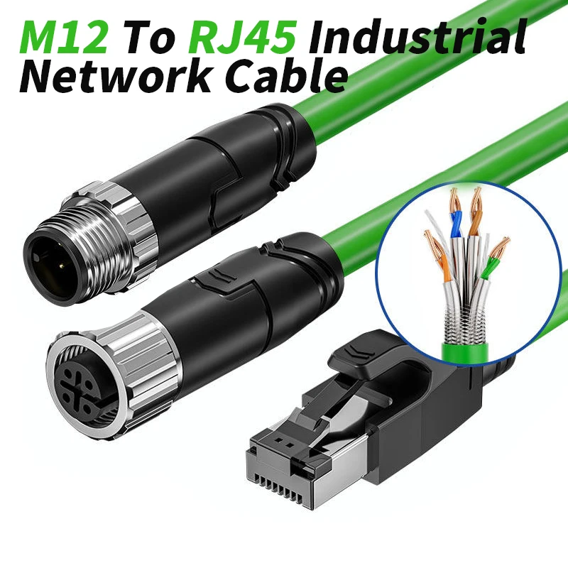 M12 8Pin A-type Connector to RJ45 Industrial Ethernet Cable CAT6A M12 4/8Pin A/D/X-Code Sensor Wire compatible with SICK Cognex