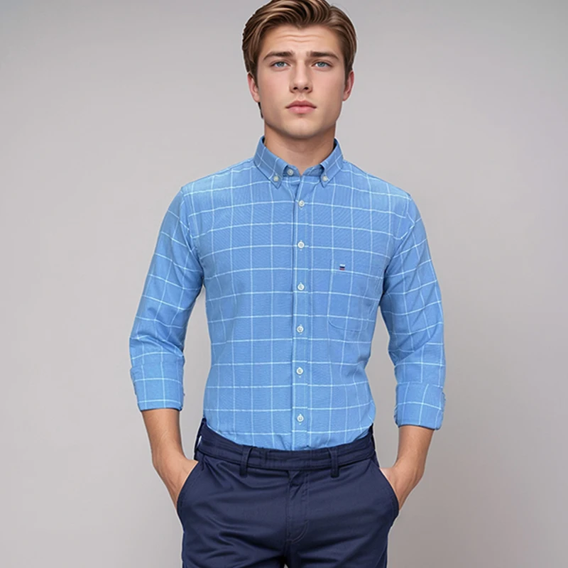 

Мужская рубашка из 100% хлопка с длинным рукавом в клетку Оксфорд, повседневная однотонная рубашка с принтом, официальная классическая рубашка большого размера 7XL 6XL 5XL