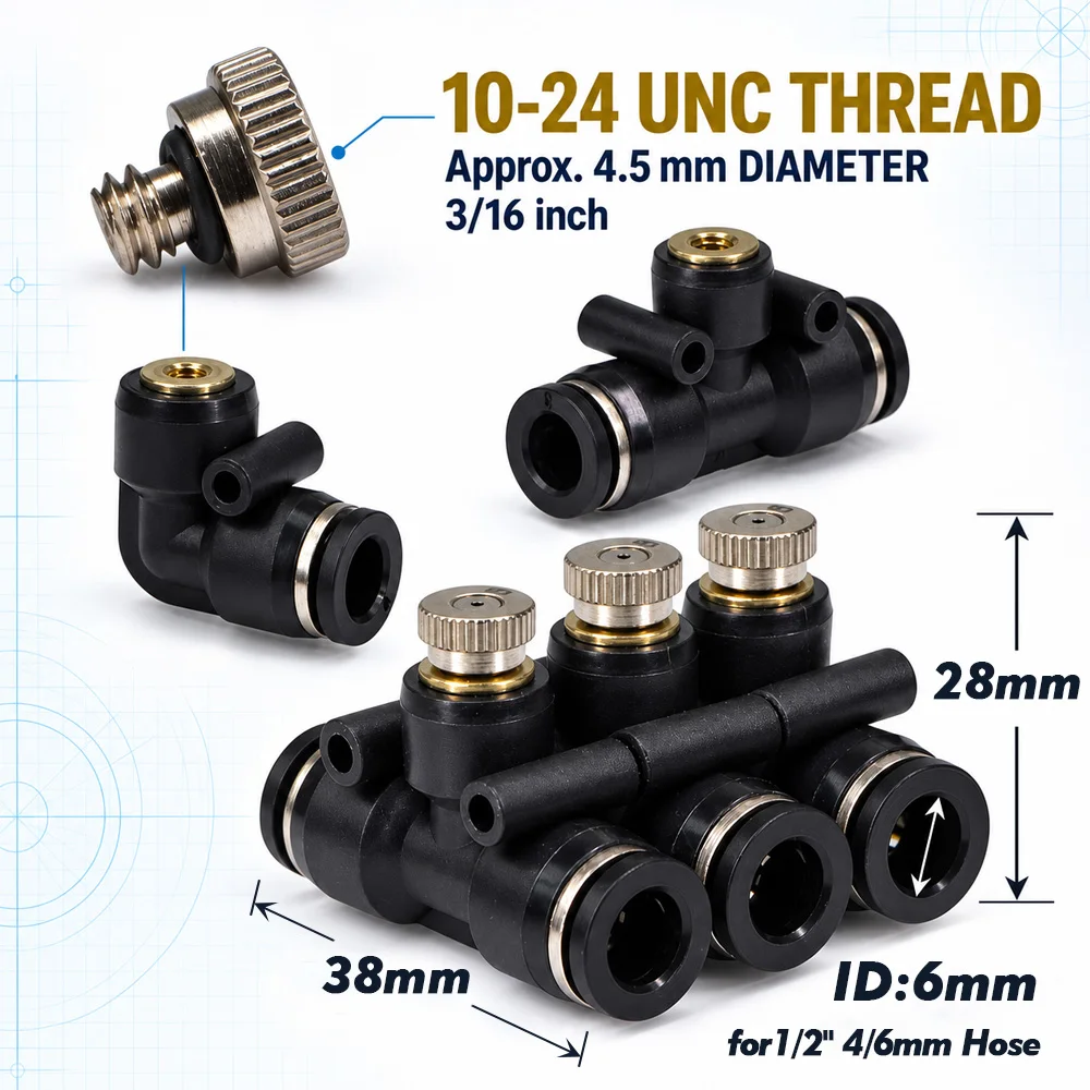 6mm Brass Nickel Plated Misting Nozzle Sprayer 0.1-0.8mm Orifice for 1/4