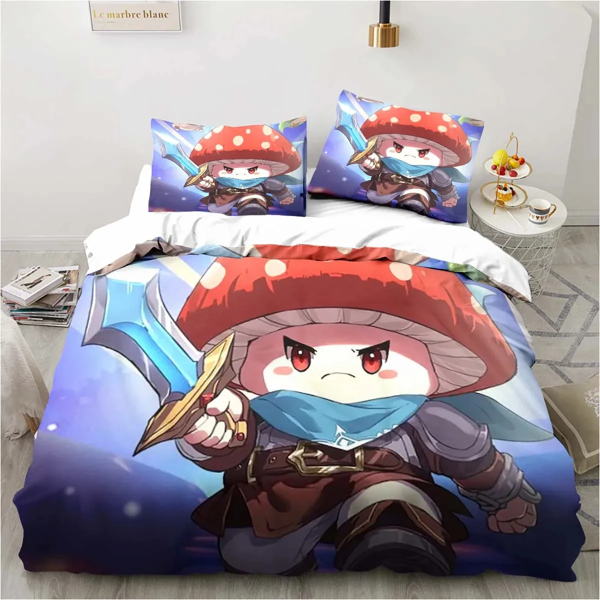 Anime Legend Game Mushroom  Bedding Set,Duvet Cover Bed Set Quilt Cover Pillowcase,King Queen Twin Size Boys Girls Adults