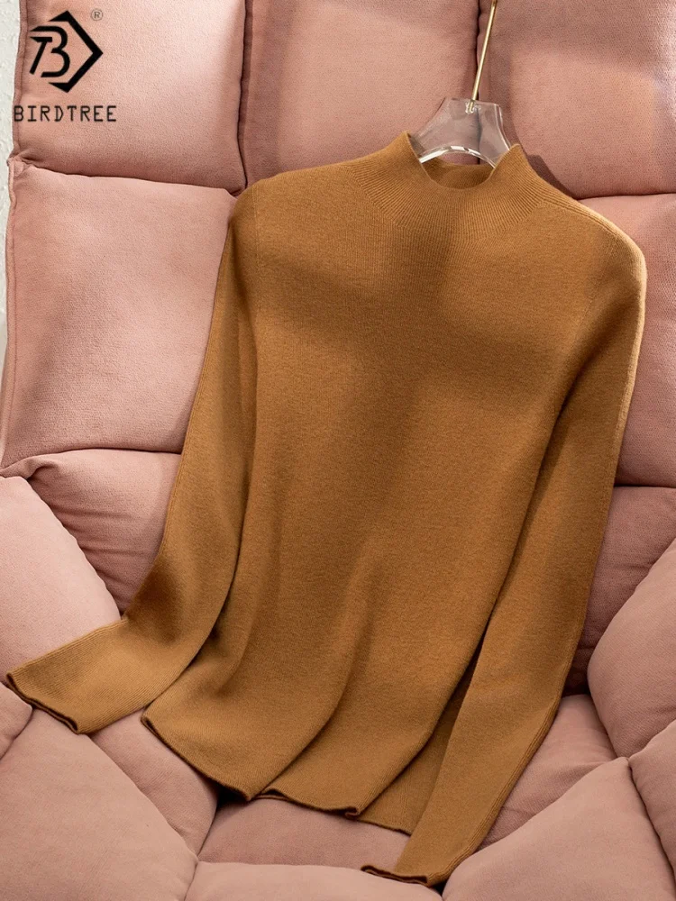 

Birdtree, трикотажная майка из 100% овечьей шерсти, женская бесшовная рубашка с воротником-стойкой, мягкий пуловер осень/зима 2025 T5N301JF