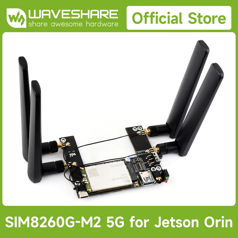 

Waveshare 5G/4G/3G Module Designed For Jetson Orin, Supports 5G NSA And SA Networking, GNSS Options For SIM8260G-M2 / SIM8262