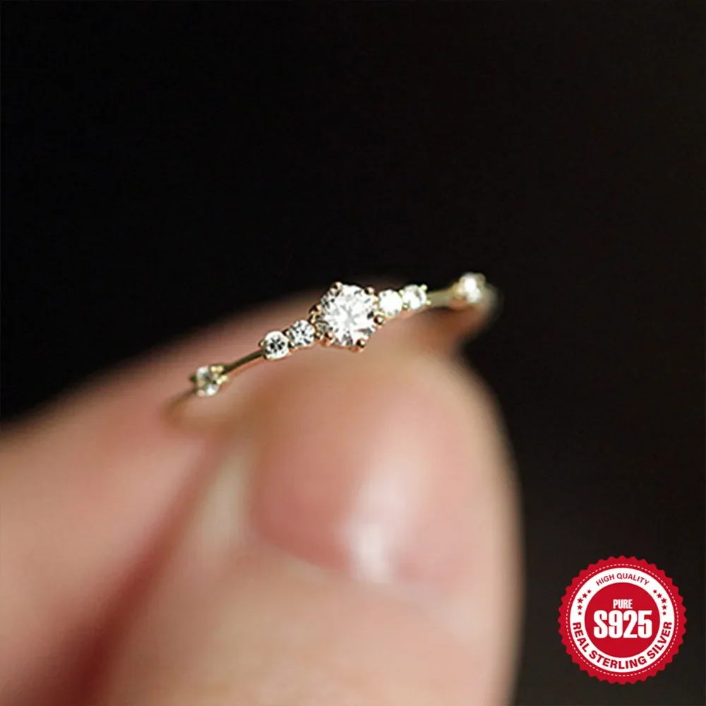 KO cincin cantik elegan trendi untuk wanita, cincin Aksesori Perak zirkon berkilau 925 Sterling, cincin jari romantis untuk wanita