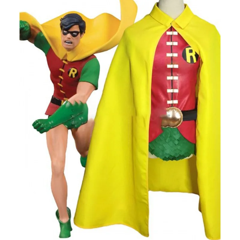 Anime Robin Movie Boy Wonder Cosplay Costume Yellow Cloak Green Underwear Disguise Halloween Cosplay Robin Costume For Adult