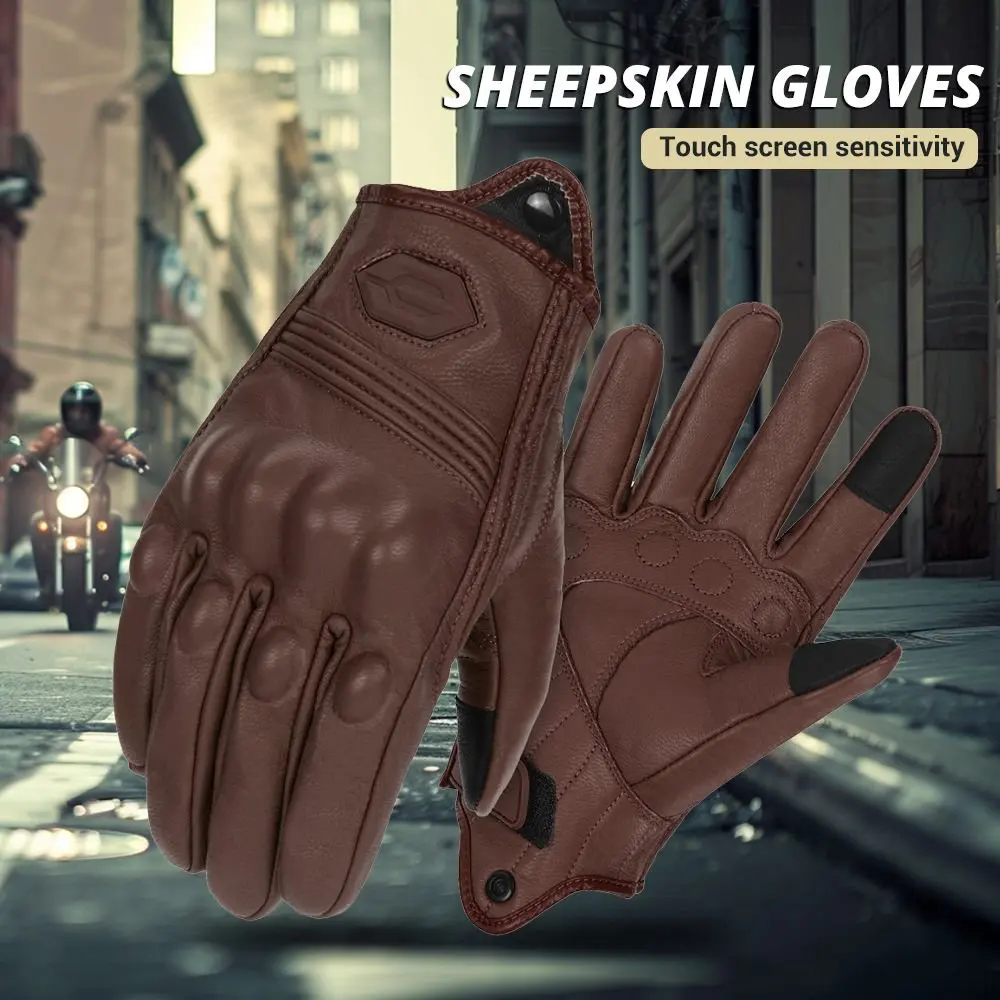 

Guantes Moto Retro Motorcycle Riding Gloves Genuine Leather Motorbike Gloves For Men Women All-Season Comfort Fit Scooter Gloves