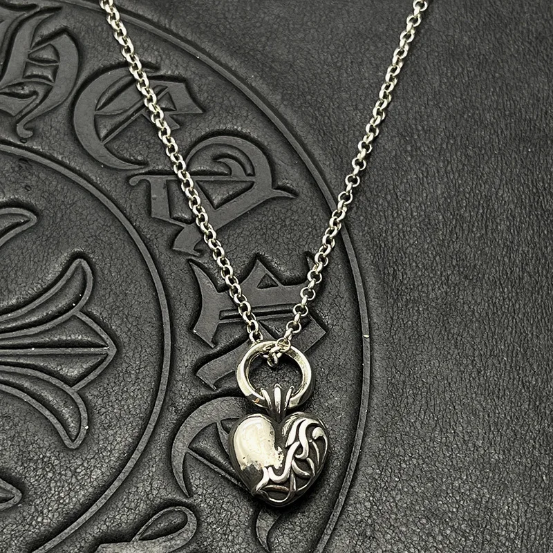 

S925 sterling silver trendy jewelry retro ring peach heart love vine pendant necklace niche high sense