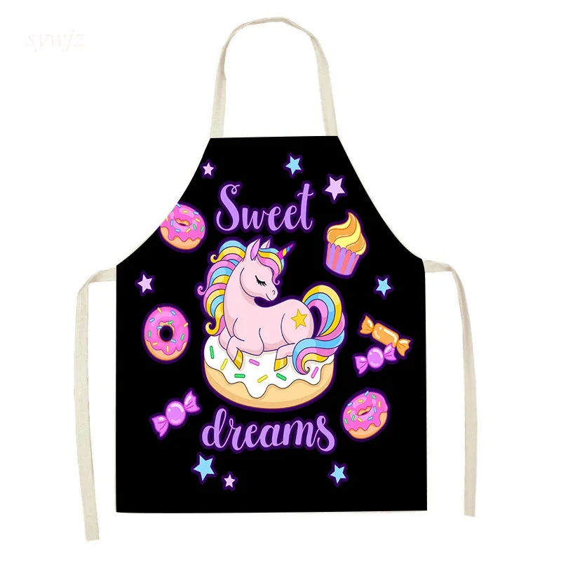 Cartoon Watercolor Unicorn Print Cute Girly Heart Pink Kitchen Sleeveless Cooking Apron Family Kitchen Parent-child Cooking Bib