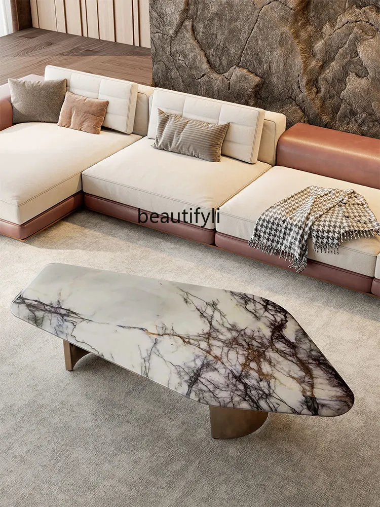 

Special-shaped coffee table Italian light luxury natural marble living room high-end Nordic modern minimalist creative oval