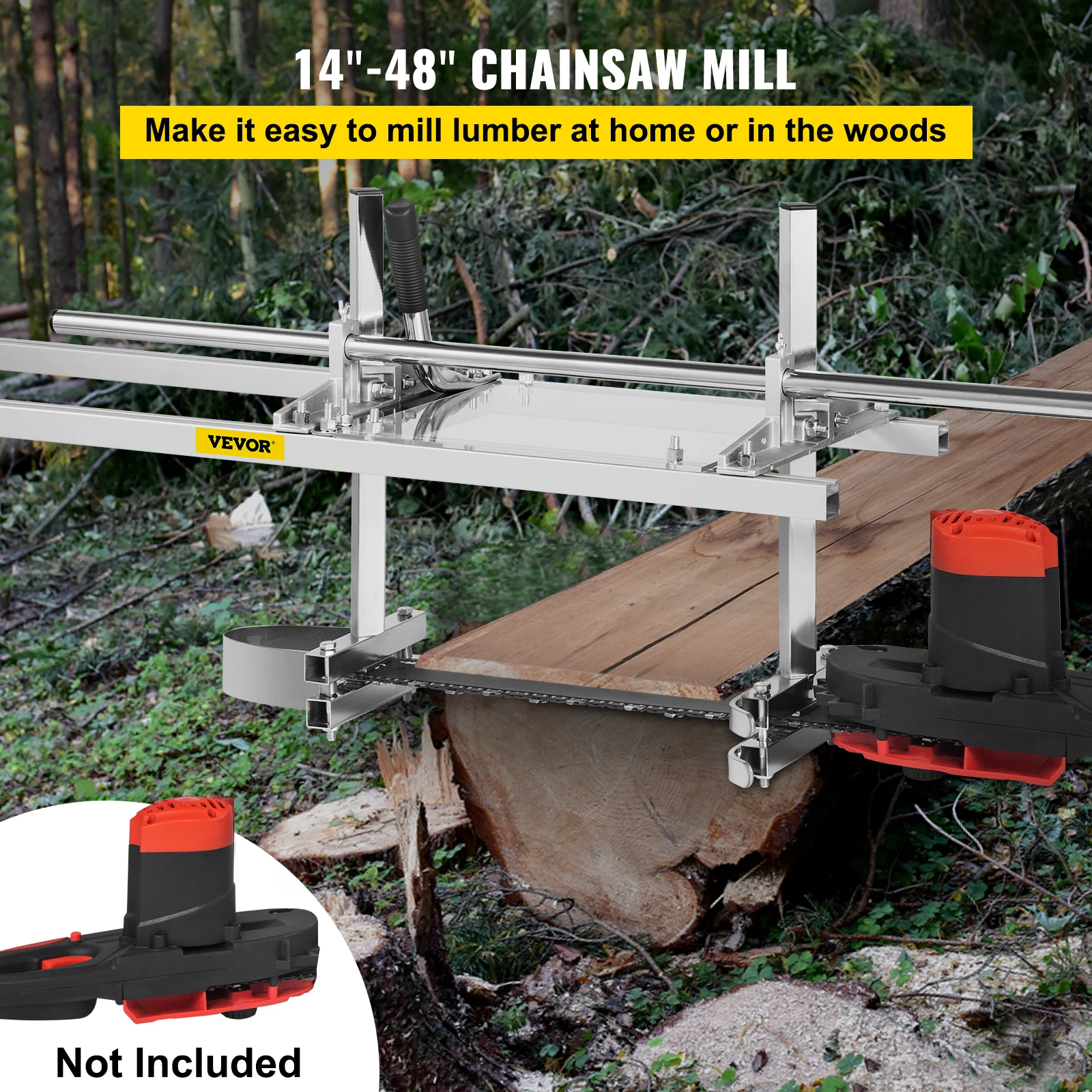 VEVOR Chainsaw Mill Planking Milling 24 36 48 Inch Guide Bar Wood Lumber Cutting Tools Portable Aluminum Steel Chain Saw Mill