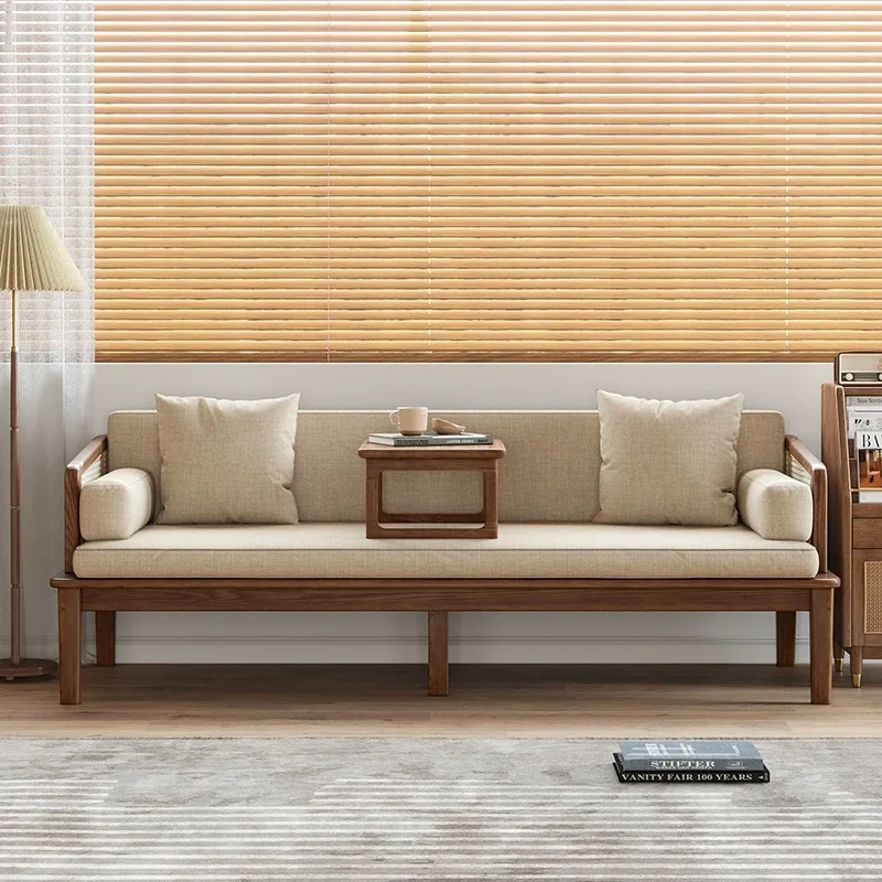 New Chinese rattan solid wood sofa bed can be pushed and pulled small household