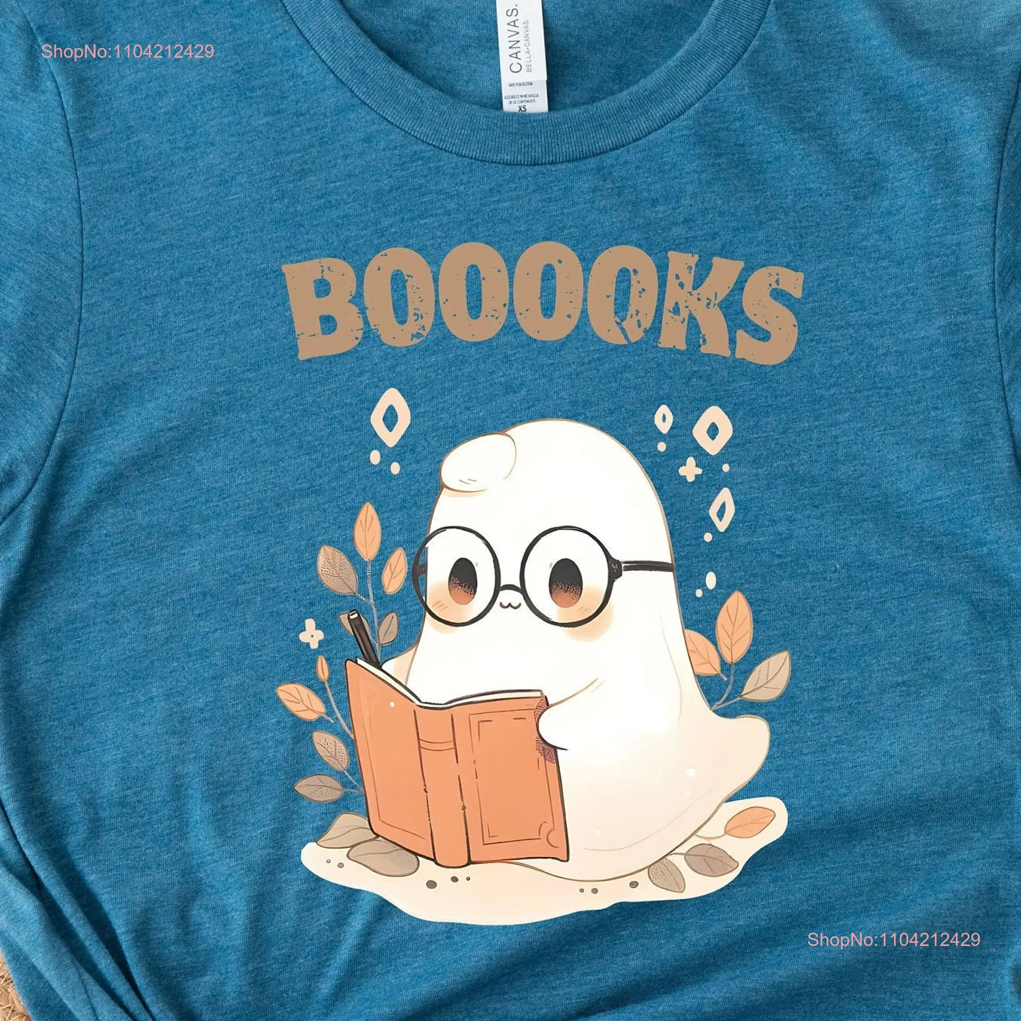 Halloween Book Lover T Shirt Cute GhosT Retro Funny Spooky Season Happy long or short sleeves