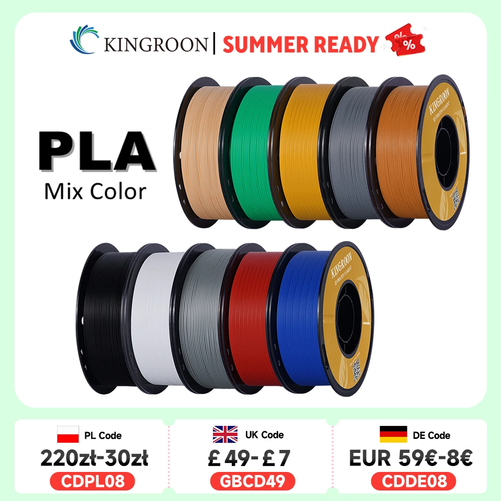KINGROON PLA Filament 1.75mm 5/10KG pla Plastic For 3D Printer, Standard 1kg/roll 3D Printing Filaments Mix Color Local Shipping
