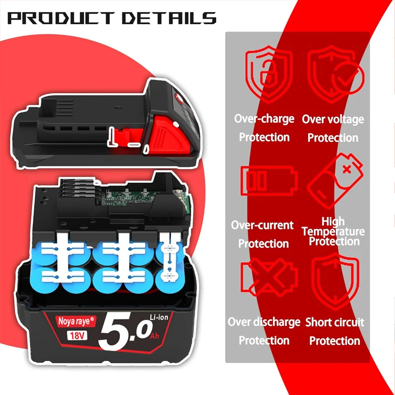 18V/12V baterie 6Ah 3Ah dobíjecí baterie pro Milwaukee M18 M12 XC aku nářadí 48-11-2402 48-11-2411 48-11-2401 MIL-12A-LI - náhled 4