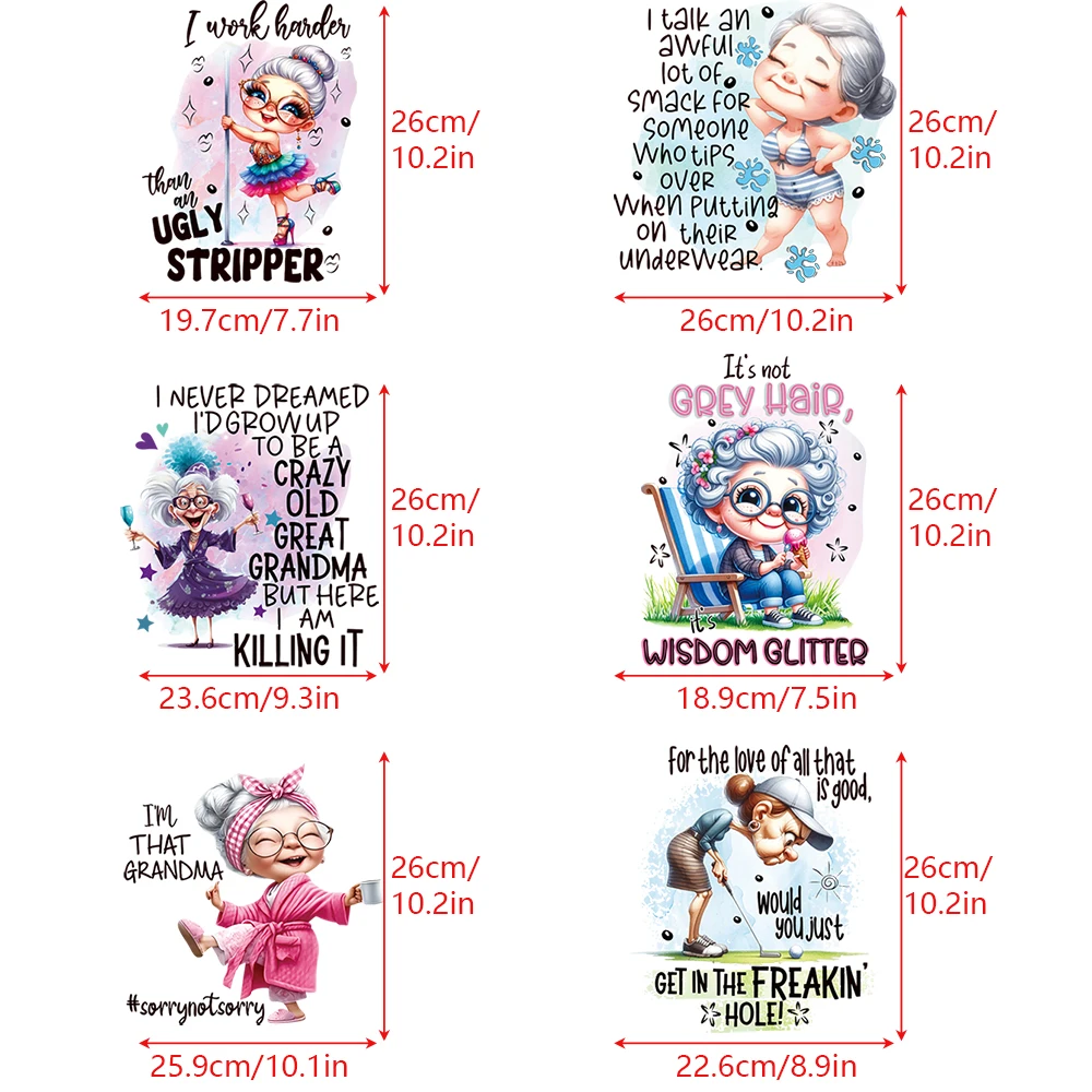 Веселая, модная, модная, с рисунком бабушки, теплопередающая наклейка, сделай сам, теплопередающая наклейка