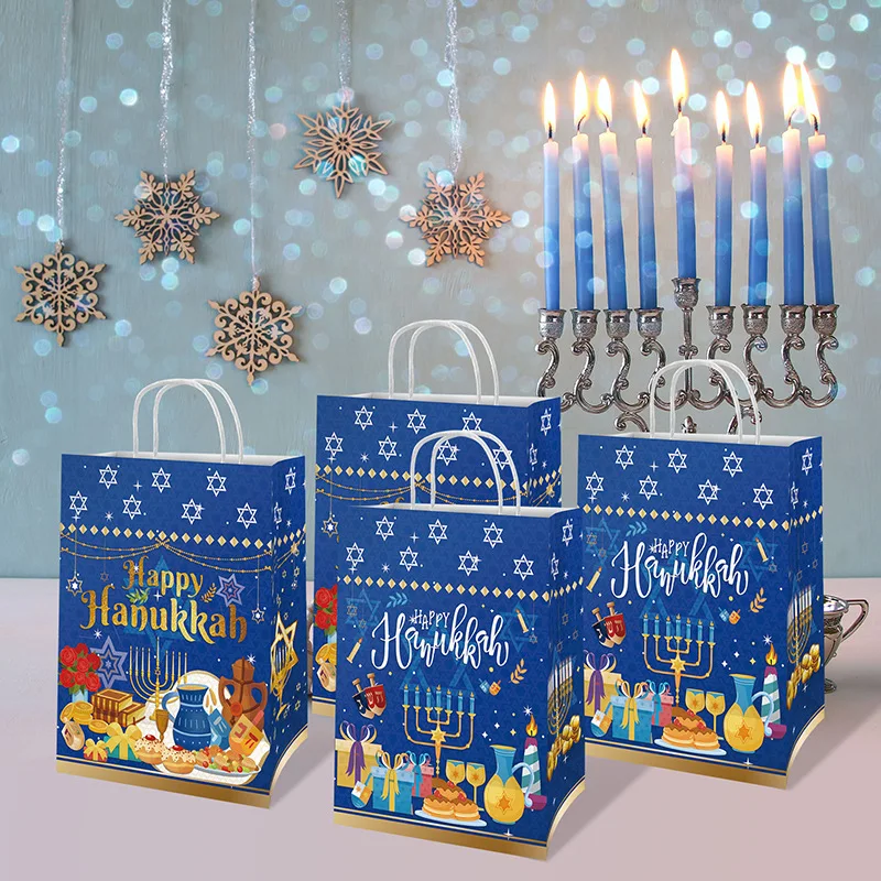 4/24Pcs Jewish Hanukkah Candy Bag for Happy Hanukkah Party Decorations Jewish Chanukah Hanukkah Paper Gift Bag Supplies