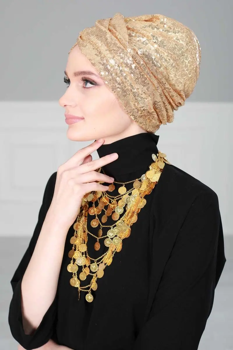 Hijab Knochen pailletten Gold
