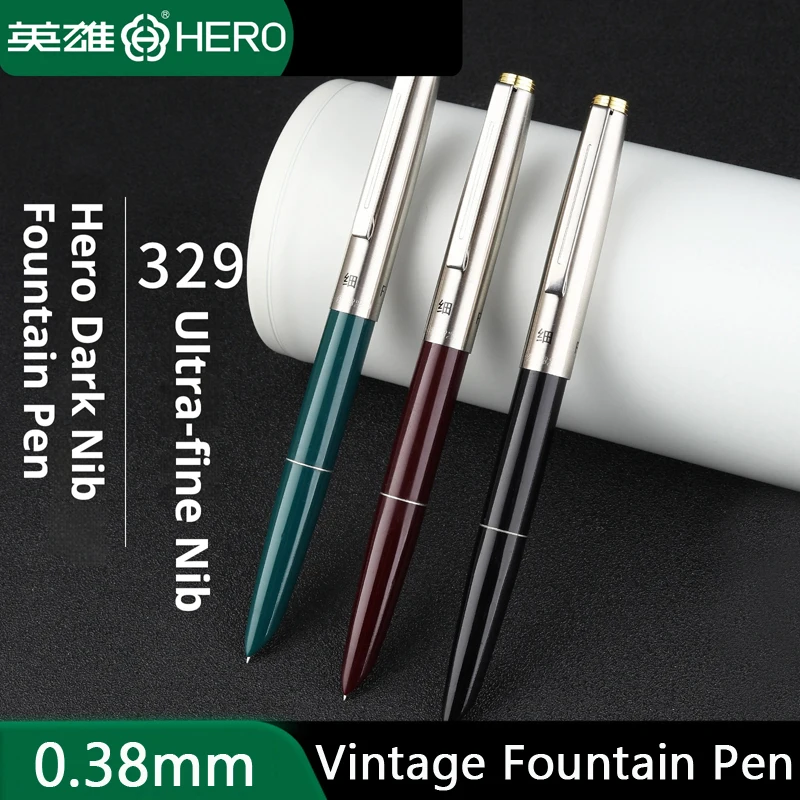 

Hero 329 Retro Fountain Pen 0.38mm Hooded Extra Fine Nib,Squeeze Filler,Vintage Calligraphy Pen for Student&Teacher Writing Tool