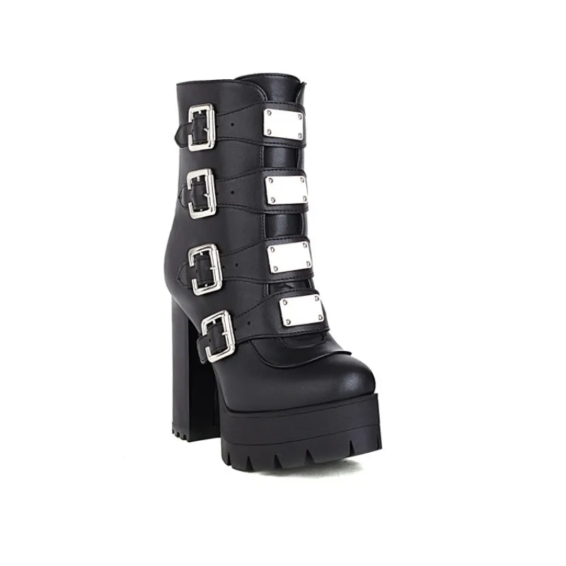 

Plus Size 45 Motorcycle Boots Three-Breasted Metal Decoration Ultra-High Waterproof Platform Women's Boots