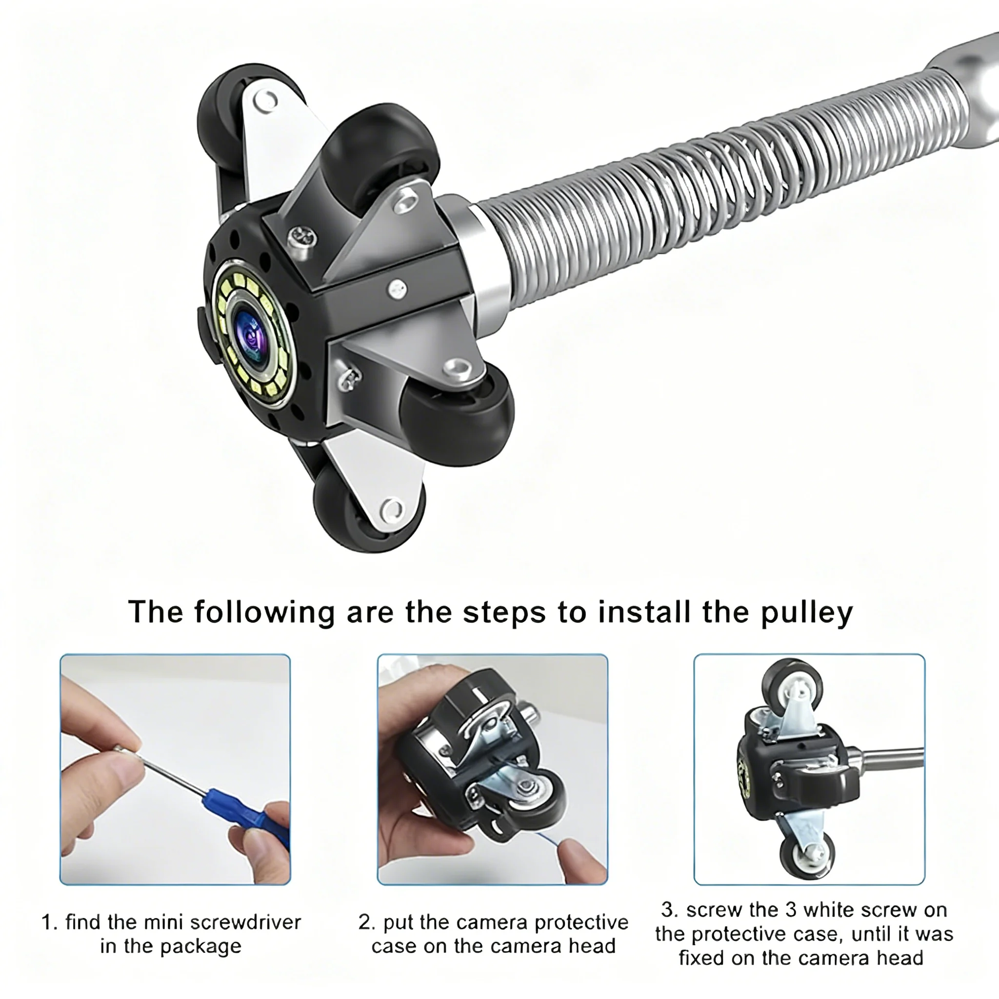

Guide Wheels Pipe Pulley of Endoscope Camera Probe, for 0.87in/22mm and 0.9in/23mm Diameter Duct Camera Head