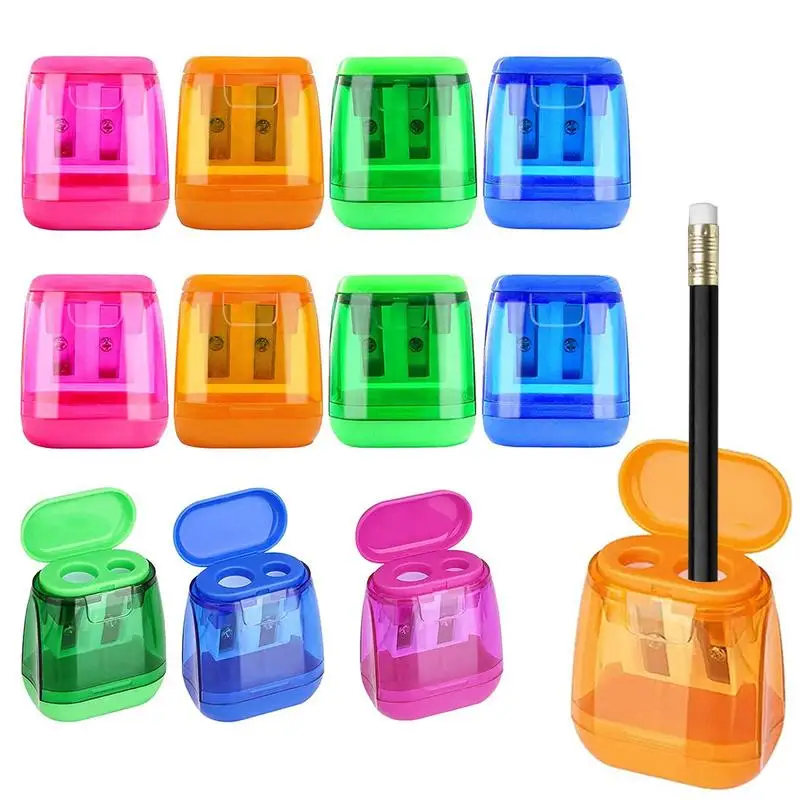 Double Hole Pencil Sharpener Practical Manual Double Holes Pencil Sharpener With Lid Cute Manual Pencil Sharpeners For Kids