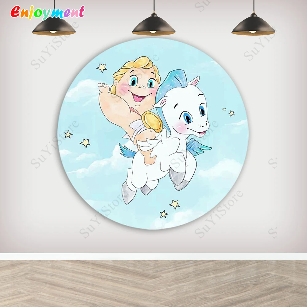 هرقل الطفل خلفية مستديرة الصبي حفلة عيد ميلاد ديكور التصوير خلفية غطاء أزرق الديكور استحمام الطفل استوديو الدعامة #2