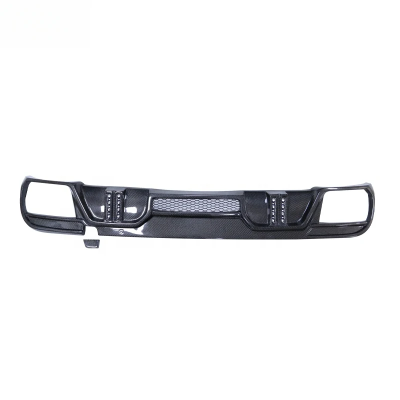 LD Style Rear Diffuser  for  X6 M F96 Rear Bumper Lip Carbon Fiber Car X6 Body Kit (with LED Light & Exhaust Tips)
