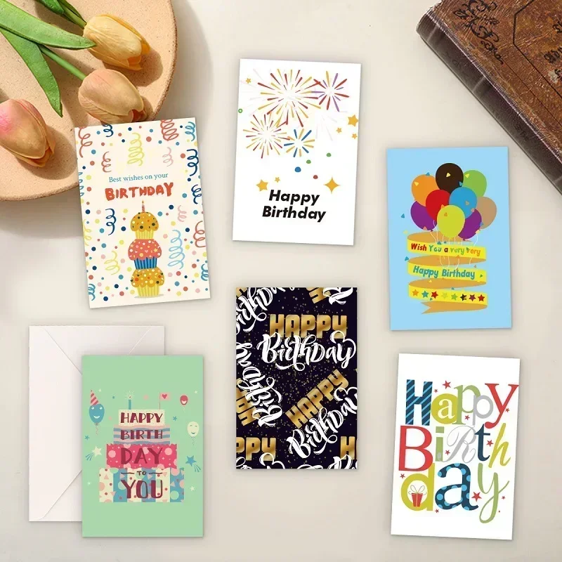 12pcs/set Happy Birthday Cards Greeting Card With Envelopes Creative Birthday Cards Set For Kids Adults Blessing Message Card