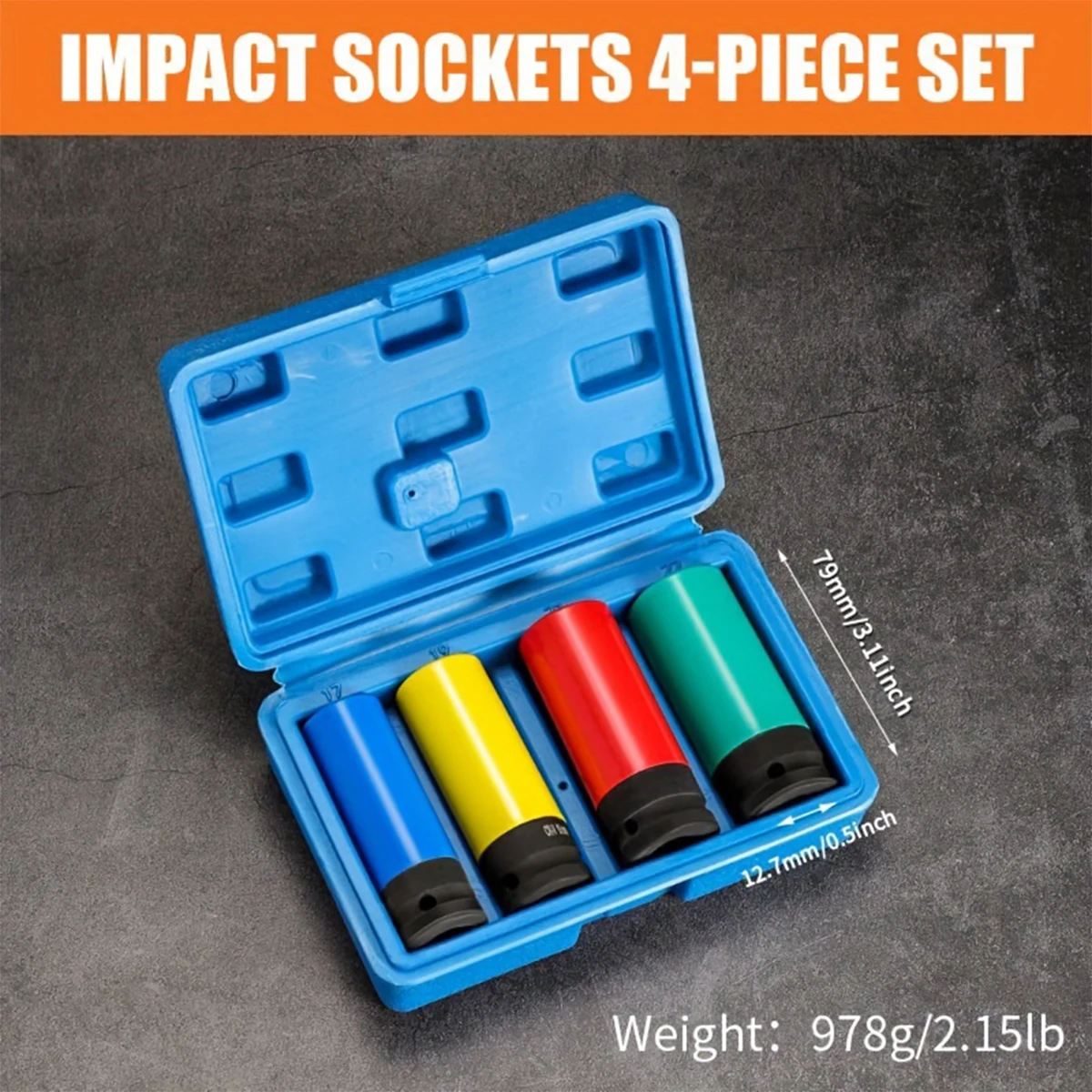 1/2\'\' Drive Wheel Protector Impact Socket, 3/4/5pcs Thin Wall Deep Impact Socket Set, Durable Plastic Sleeve Lug Nut Socket