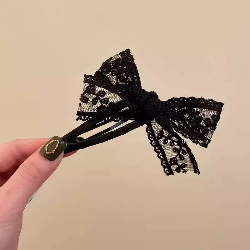 Jepit Rambut Pita Renda Hitam Mewah Model Baru Musim Semi, Jepit Samping, Jepit Poni Manis dan Imut, Aksesoris Rambut
